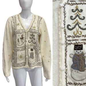 VTG Designers Studio Originals 3D Beaded Embellished Christmas Cardigan Sz Large